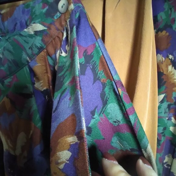 Gregor Green Floral Full Pleated Wool Blend Midi / Maxi Skirt Size 6P - Picture 4 of 6